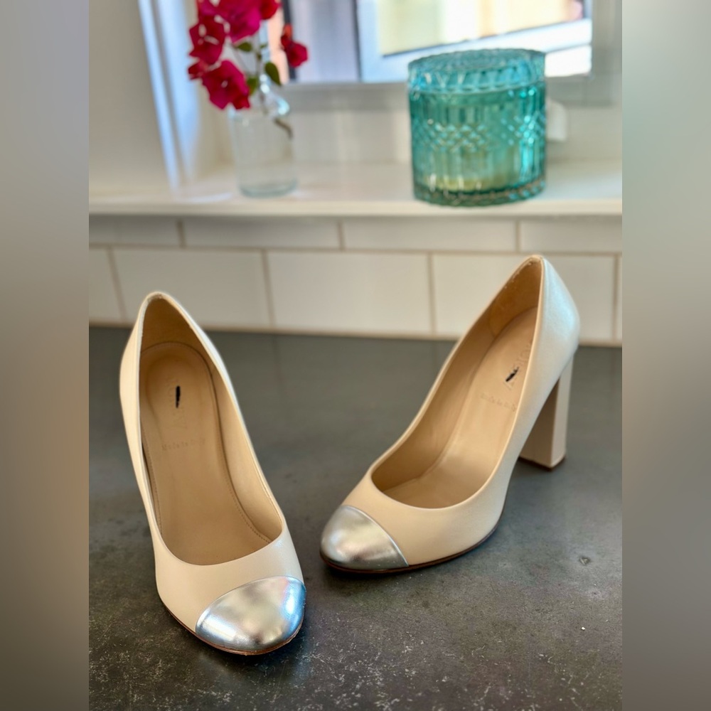J. CREW | Etta Silver Cap Toe Pumps